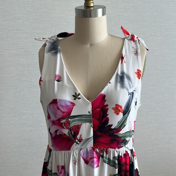 T TAHARI White Floral Maxi Dress Spring Summer Side Zip Size 6 - Picture 2 of 9